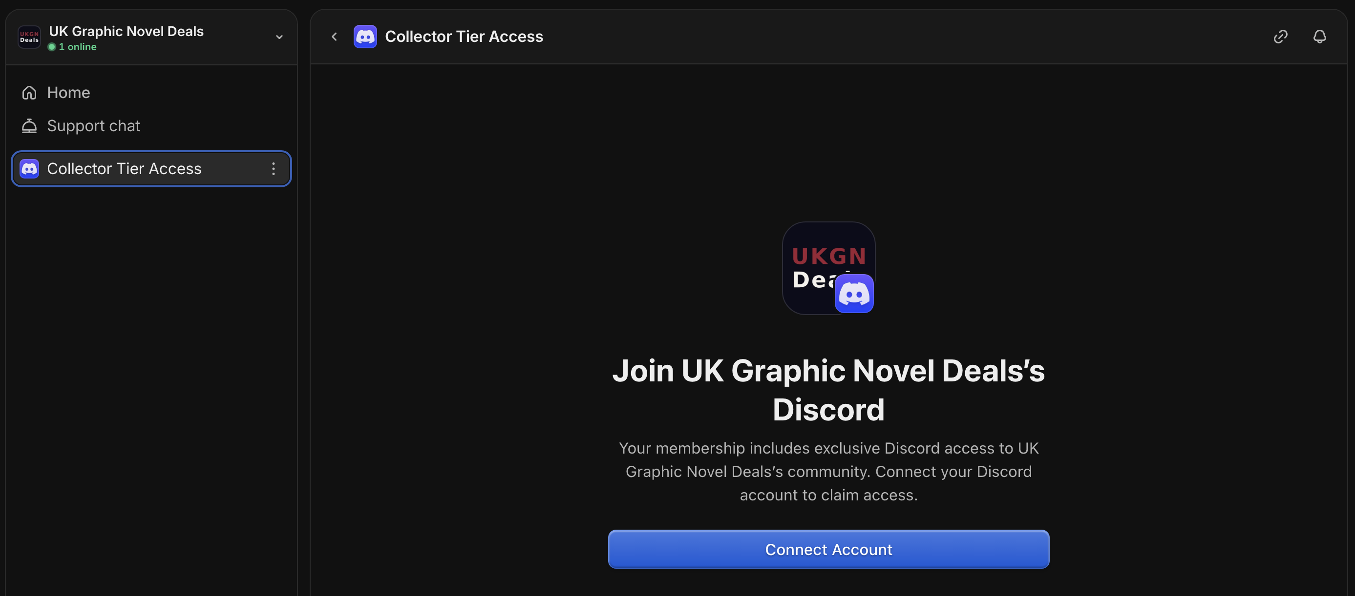 Whop Discord connection screen showing Connect Account button